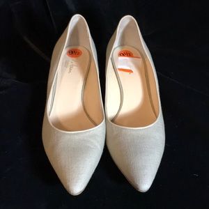 Cole Haan Tan Linen Pumps w/Wood Stacked Heels 9.5